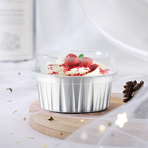 Eusoar Foil Ramekins With Lids, 5Oz 100Pcs Aluminum Foil Cupcake Liners, Muffin Liners Cups With Lids, Cupcake Baking Cups Holders Cases Boxes Pans #TOP6