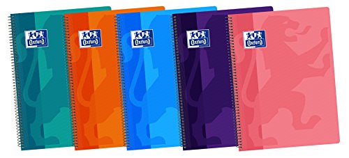 Oxford Classic Pack of 5 Notebooks, Spiral and Lid Plastic, fº, 4 X 4 °C/M, Multi-Colour