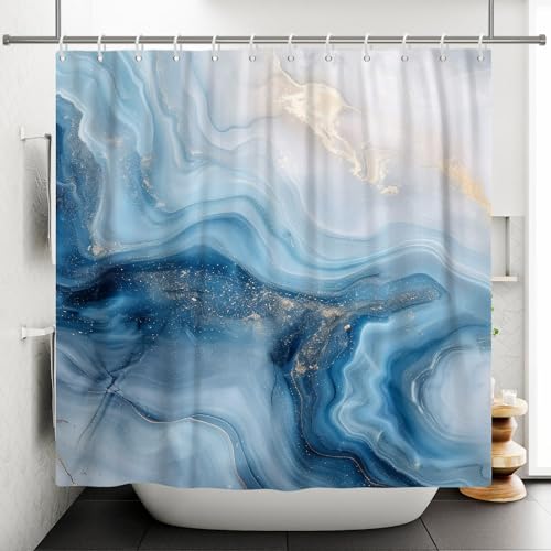 Rideau de douche marbre bleu blanc doré aspect texture premium - 6
