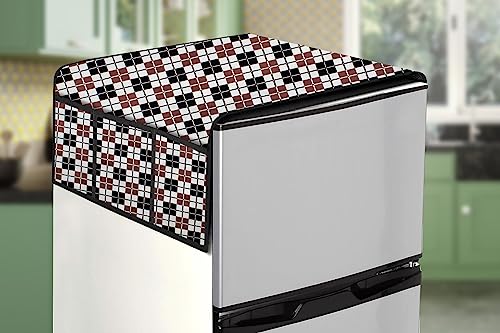 Image of Stylista Refridgerator top Cover Suitable for Samsung RT37C4512S8 /HL, 322 Liter Fridge, Dimension (WXD) 65x111 CM, Checkered Pattern Grey