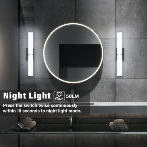 Image of Bathroom Vanity Light with Night Light Cool White 5700K Black Modern Matte Bathroom Lighting Fixtures; 24 Inch IP44 25W Equivalent to Incandescent 250W for Over Mirror Vanity Light ETL Listed