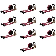 Mytee Products Ratchet Tie-Down Straps with Flat Hooks, 2" x 30 Ratchet Straps Red | 10,000 Lbs Breaking Strength | TieDown Ratchet Straps for Flatbed, Truck, Trailers Pickup - 10 Pack