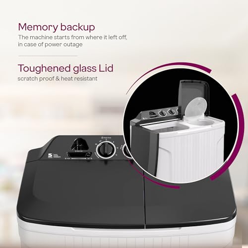 Image of Godrej 7.5 Kg 5 Star, Trio Scrub Pulsator for Powerful scrub and Stain Removal, Toughened Glass Translucent Lid, Semi Automatic Top Load Washing Machine (WS EDGE CLS 75 5.0 PN2 GPGR, Graphite Grey)