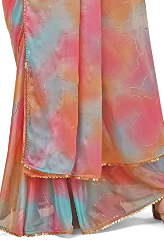 Image of MIRCHI FASHION Saree for Woman Chiffon Colorblock with Foil Work | Shimmer Festive Women's Sari for Wedding Functions and Ceremonies