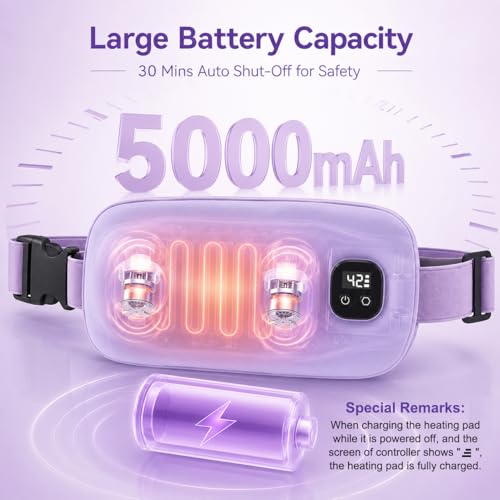 Image of Heating Pad for Period Cramps, Menstrual Heating Pad with 3 Heating & 3 Vibration Modes, 5000mAh Battery Capacity, Pain Relief Gifts for Women Girls Her