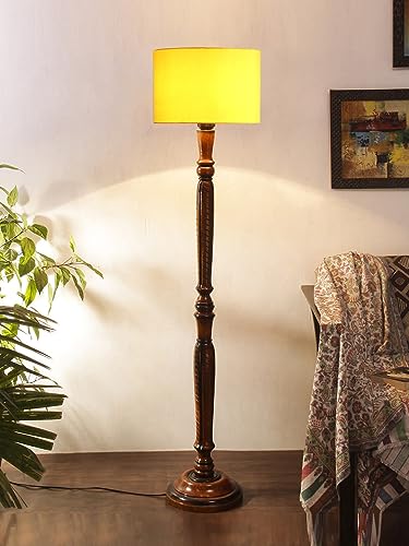 Image of Devansh Yellow Cotton Wooden Floor Lamp -4