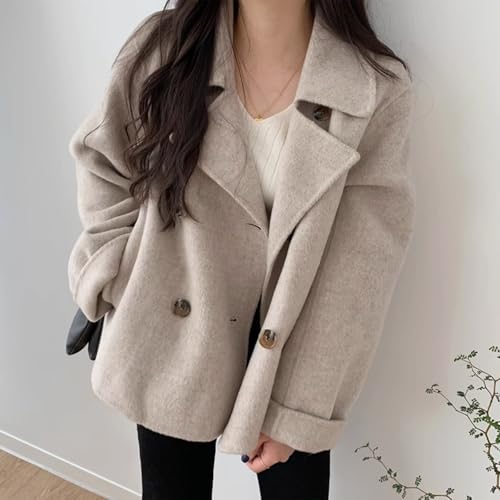 IDEALSANXUN Short Wool Coats for Women 2024 Fall Winter Cropped Trench Coat Pea Coats Tweed Blazer Jacket3