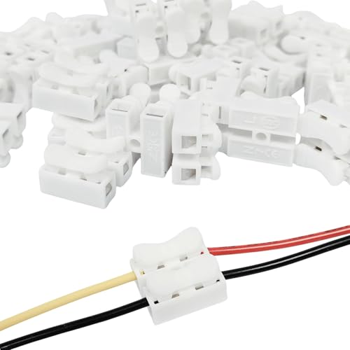 Image of ROBOWAY 100Pcs CH2 Premium Spring Wire Connectors, Quick Spring Connector, Electrical Cable Clamp Terminal Block Connector, LED Strip Light Wire Connecting (Pack of 100)