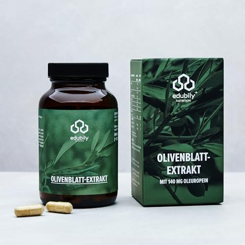 edubily® Olivenblatt-Extrakt Kapseln - Reich an Polyphenolen - Pro Kapsel 700 mg OLE mit 140 mg Oleuropein & Vitamin C - Laborgeprüft - (90 Kapseln)