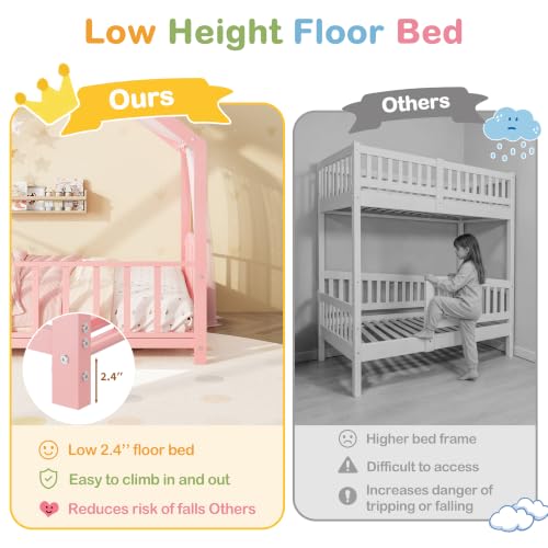Image of Garvee Twin Size House Shape Bed Frame with Rail, Pink