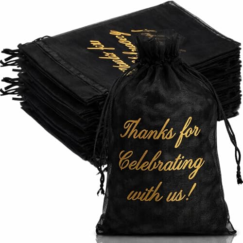 Image of Riakrum 100 Pcs Sheer Organza Bags Wedding Favor Mesh Drawstring Bags Thank You Gift Bag for Guests Candy Candy Gift Bag for Wedding Favors, Bridal Shower, Anniversary, Birthday(4 x 6 Inch,Black)