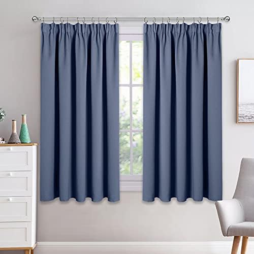 PONY DANCE Bedroom Blackout Curtains - 46 x 54 inch Drop Thermal Pencil Pleat Soundproof Curtains for Boy's Nursery Window Treatments for Living Room, 2 Panels, Haze Blue