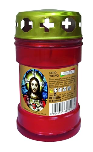 Vela votiva modelo P30 con protector de lluvia - Rojo - Etiquetas surtidas - Diámetro 6,3 cm altura 11 cm - Cereria Di Giorgio
