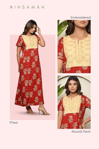 Image of NIHSAMAH Cotton Nighty for Women - Printed Stylish Night Gown, Comfortable Sleepwear Long Nightwear, Maxi