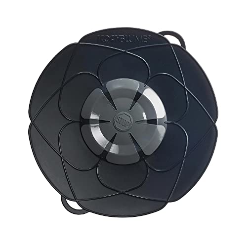 Kochblume das Original, Silikon Überkochschutz für Töpfe und Pfannen, Mikrowellen-Deckel, Spritzschutz und Dampfgar-Aufsatz | (anthrazit, L | Topfgröße 14-24cm) Cover