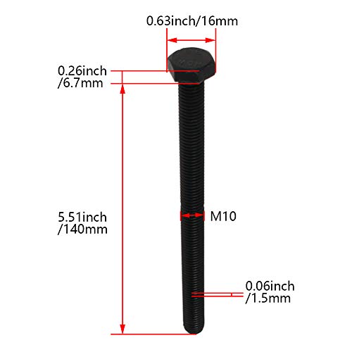 Image of Carbon Steel Hex Screw Bolts Hex Drive Fastener Rustproof Fully Threaded Metric Cap Bolts Black M10x140mm 5Pcs