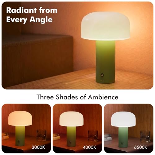 Image of Dome Table Lamp for Bedroom, Study Table & Living Room | Small Metallic Finish Night Lamp with Frosted Diffuser | Bedside Lamp, Desk Light & Home Decor Gift for Women (Green, Dome)