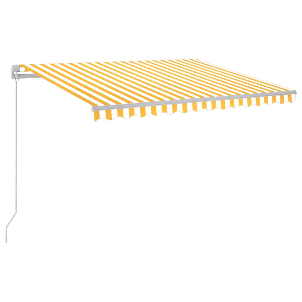 Braccio articolato retrattile, adatto per giardino, veranda, pergolato, prato, balcone, terrazza, tenda da sole, con LED 300 x 250 cm, giallo e bianco