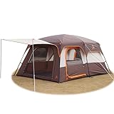 KTT Extra Large Tent 10 Person(B),Family Cabin Tents,2 Rooms,3 Doors and 3 Windows with Mesh,Straight Wall,Waterproof,Double Layer,Big Tent for Outdoor,Picnic,Camping,Family Gathering(Brown)