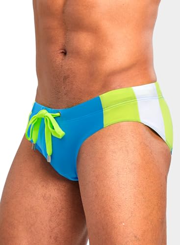 MIZOK Mens Color Block Swim Briefs Retro Sexy Bikini Swimwear Sport with Drawstring2