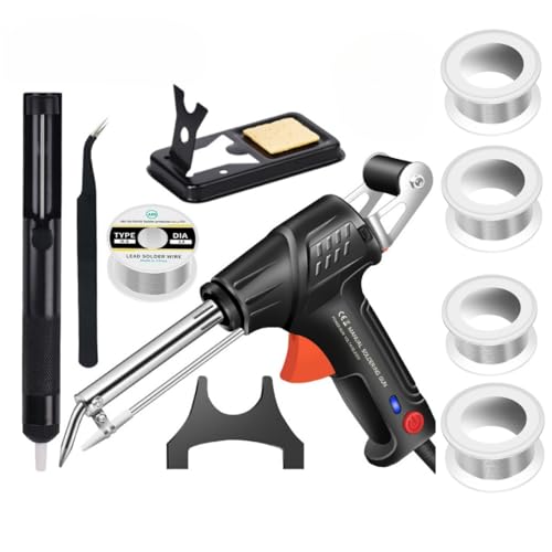 Kit di saldatura ferro, pistola di saldatura automatica 60W, riscaldamento rapido Include filo di saldatura, aspiratore di saldatura, per riparazioni elettroniche (external heat black)