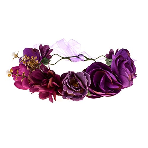 Love Sweety Women Flower Wreath Headband Floral Crown Garland Halo (Purple)