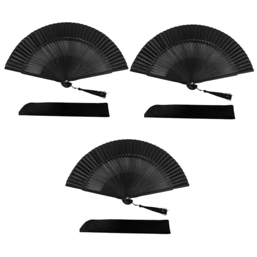 Uonlytech Hand Held Fans 3pcs Antiquity Style Fan Crafts Folding Fan Antiquities Fan Dance Fan Handheld Fan Paint Women's Wooden Dancing Fan Coworker