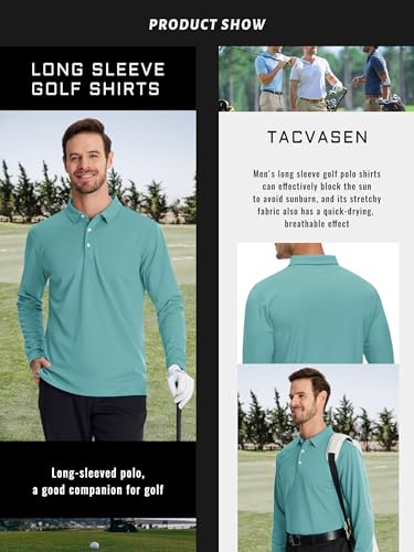 TACVASEN Men's Polo Shirts Long Sleeve Golf Quick Dry Moisture Wicking Lightweight Casual Shirt with 3-Buttons - Image 4