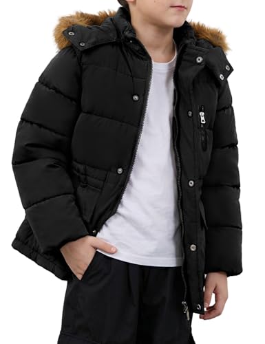 Gihuo Boys' Winter Puffer Jacket with Faux Fur Hood