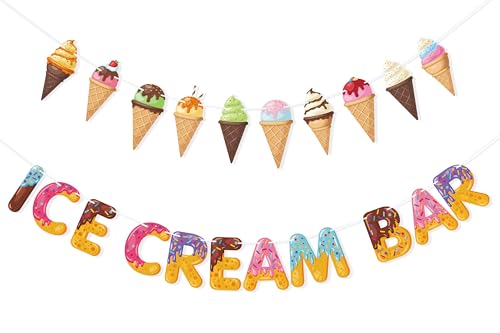 VILIFEVER Ice Cream Bar Banner Garland Ice Cream Party Decorations