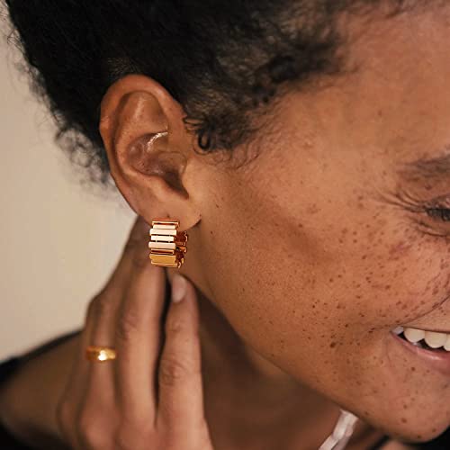 Myears Women Bar Earrings Gold Open Hoop C Shape 14K Gold Filled Small Simple Handmade Hypoallergenic Everyday Illusion Geometric Jewelry #TOP5