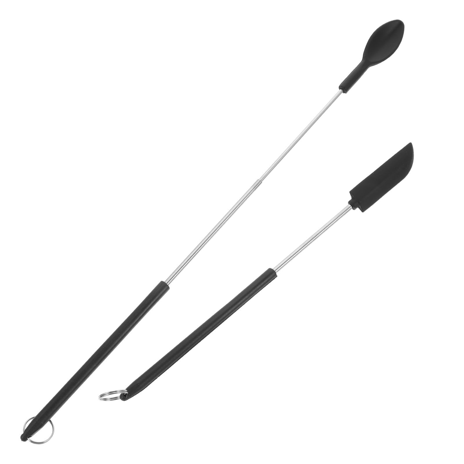 Mini Spatola in Silicone Nero Manico Estensibile, Design Leggero e Foro per Appenderla, per Trucco e Cottura, Facile da Trasportare e Usare in Cucina