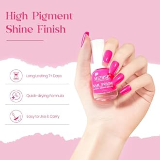 MIZHSE Quick Dry Nail Polish, Hot Pink Nail Polish Non Gel Air Drying Fast, 15ml Glossy Finish Regular Rose Red Nail Lacquer Full Coverage Nail Art Manicure DIY Home