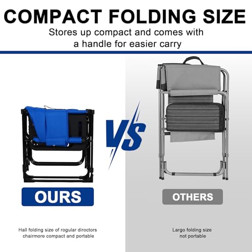 Image of Romswi 2Pack Director Chairs for Outdoor, Folding Camping Chair, Compact Directors Chair Side Table and Side Bag, Heavy Duty Oversize Chair for Beach Fishing Picnic, Holds up to 400 lbs Blue