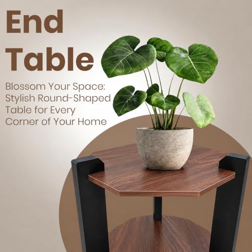 Image of Modern Round Side Table, Home Decor for Living Room, Bed Side Tables for Bed Room, stools for Home, Furniture for Home, 2-Tier White Shelves, 30 x 30 x 40 cm (Octagon Brown Top)
