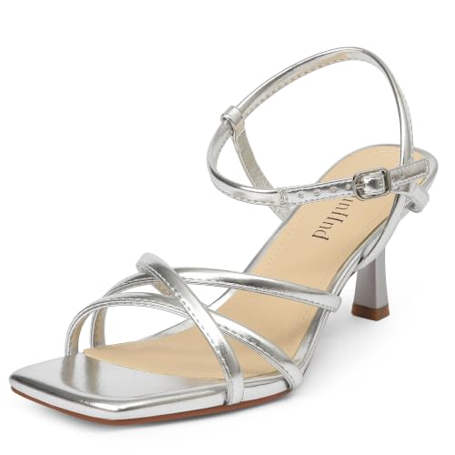 AIUNIIND Kitten Heels for Women, Strappy Square Open Toe Sandals by AIUNIIND - Used condition - US$31.84