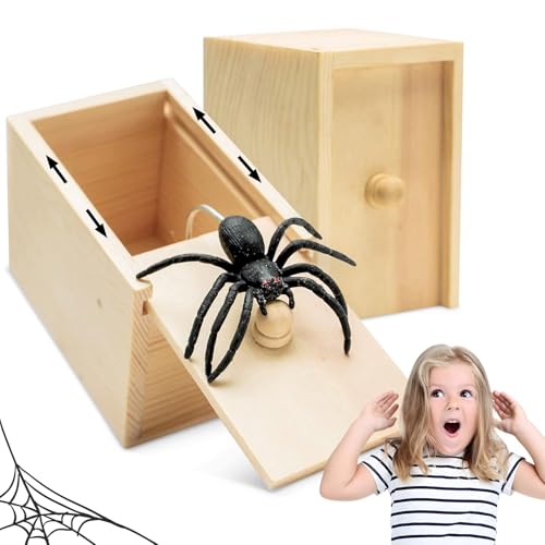 Kefyvbdj 2 Stück Spinne In Box Holz Lustige Spinnen Scherzartikel Realistische Spider Box für Erwachsene und Kinder Gummispinne Scherzbox Halloween Prank Geschenkidee Party Spaß Gadgets