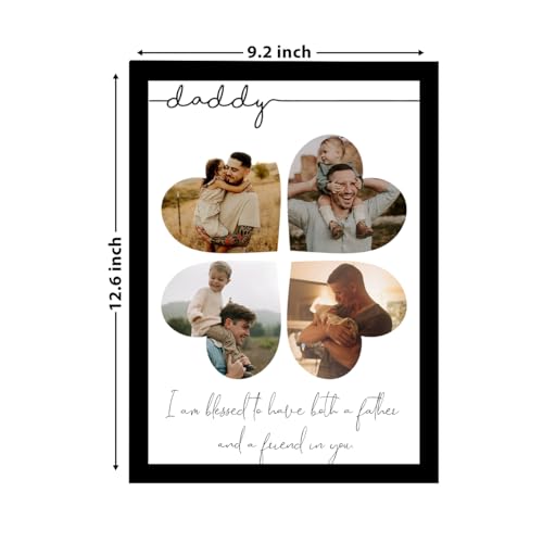 Image of Customized Fathers Day Gift for your DAD with 4 Photo Collage print, DAD Gifts Photo Frame with Photo Upload for Fathers Birthday, Parents (9.2x12.6 Inch)