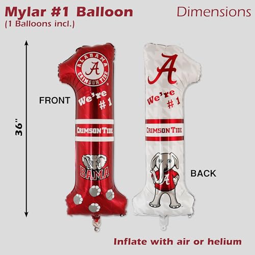 Image of Alabama No. 1 Mylar Balloon, Double-Sided Party Decor-1 pk.- Havercamp | 1 Double-sided Alabama-themed foil #1 balloon for birthdays, tailgates, game days & Crimson Tide fan celebrations.