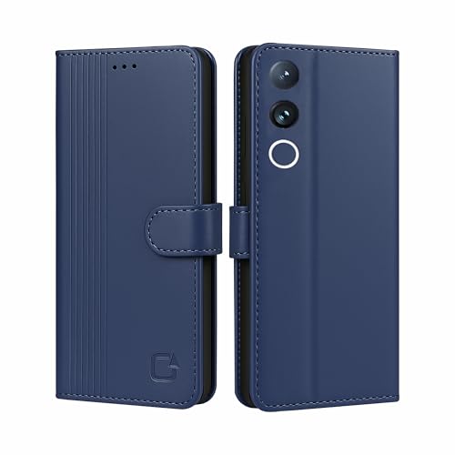 Image of AIBEX Shock Proof Flip Compatible for Vivo T4R 5G /IQOO Z10R 5G /Vivo V50 5G /Vivo V50E 5G Flip Cover Leather Finish|Inside TPU with Card Pockets|Wallet Stand|Complete Protection Flip Case - Blue