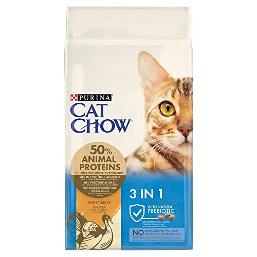 Purina Cat Chow Pienso para Gato Adulto 3en1 Cuidado Urinario, Bolas de Pelo, Dental con Buey, saco...