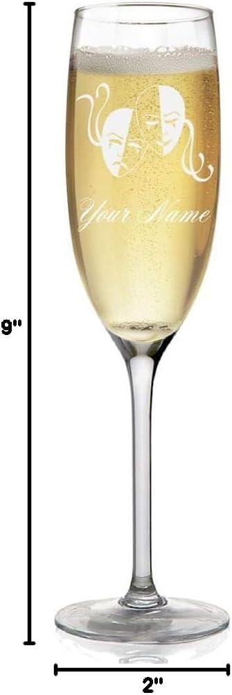 Champagne Glass, Drama Masks, Personalized Engraving Included