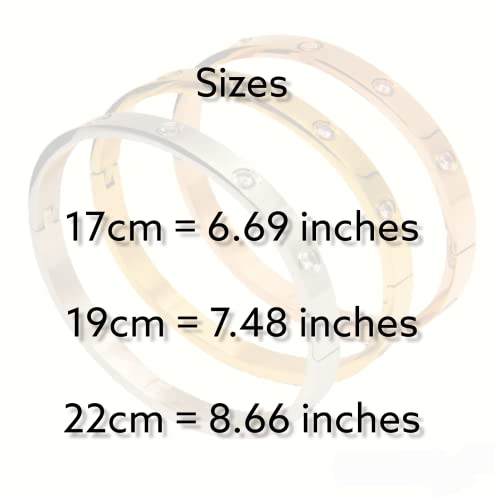 Five Rock Style" Elegant Bracelet Bangles Gift Box, 1 Silver, 1 Gold, 1 Rose Gold, Friendship Jewelry, Stainless Steel Hinged Love Bracelets With Select Cubic Zirconias (22Cm) #TOP2