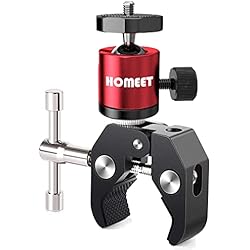 Soporte Gopro Submarinismo Super Clamp, Homeet Clamp Soporte para Cámara Pinza Clamp con Rótula Agujeros Roscados 1/4´´ y 3/8´´ Soporte Cámara para Monitor, LED Flash, Cámara, Micrófono, GPS (Rojo)