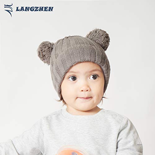 Image of Toddler Infant Winter Hat with Earflap Knit Warm Beanie Fleece Lined Hat for Baby Boys Girls