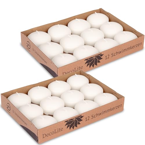 24x DecoLite Schwimmkerzen 30x45 mm Weiß & Elfenbein | Schwimmfähig | RAL-zertifiziert | Rußfrei & tropffrei | Deko für Hochzeit Sommerfest Wellness Tischdeko | Praktisch (weiss)