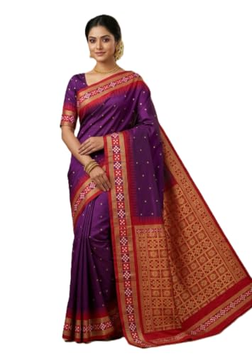 Image of NEW COLLECTION Women's Odisha Handloom Sambalpuri Pata Saree Temple Border Pasapalli Bomkai Buti Boyanika Design Saree Banarasi Soft Papa Silk Simple Ethnic Orissa Sari with Blouse Piece