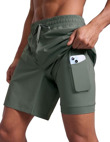 Short running homme doublé CRZ YOGA cuissard intégré 18 cm sport fitness sauge grise L