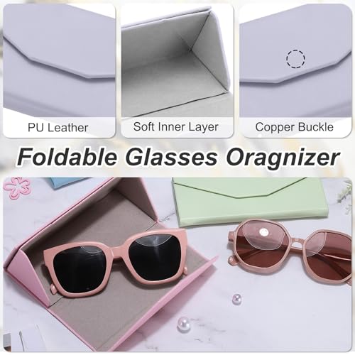 Image of PATIKIL Foldable Glasses Case, Triangle Magnetic Sunglasses Organizer Case PU Leather Hard Eyeglass Case for Women (2 Pcs)