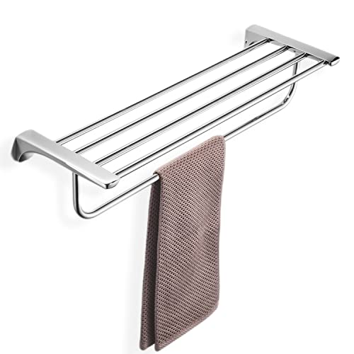 Regal mit Handtuchhalter, Premium Handtuchregal für Badezimmer Wandmontage, Upgrade 20 Zoll Hotel Wandhalterung, 2 Etagen, Rostfrei, Große Aufbewahrung, Modern Cover